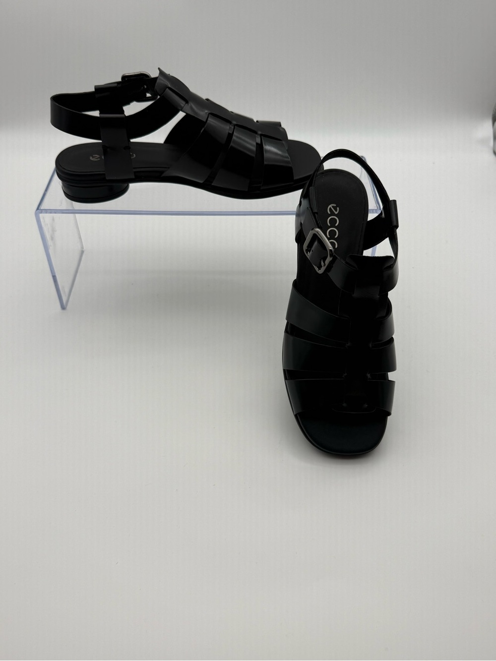 Ecco Black Leather Gladiator Sandals with Buckle